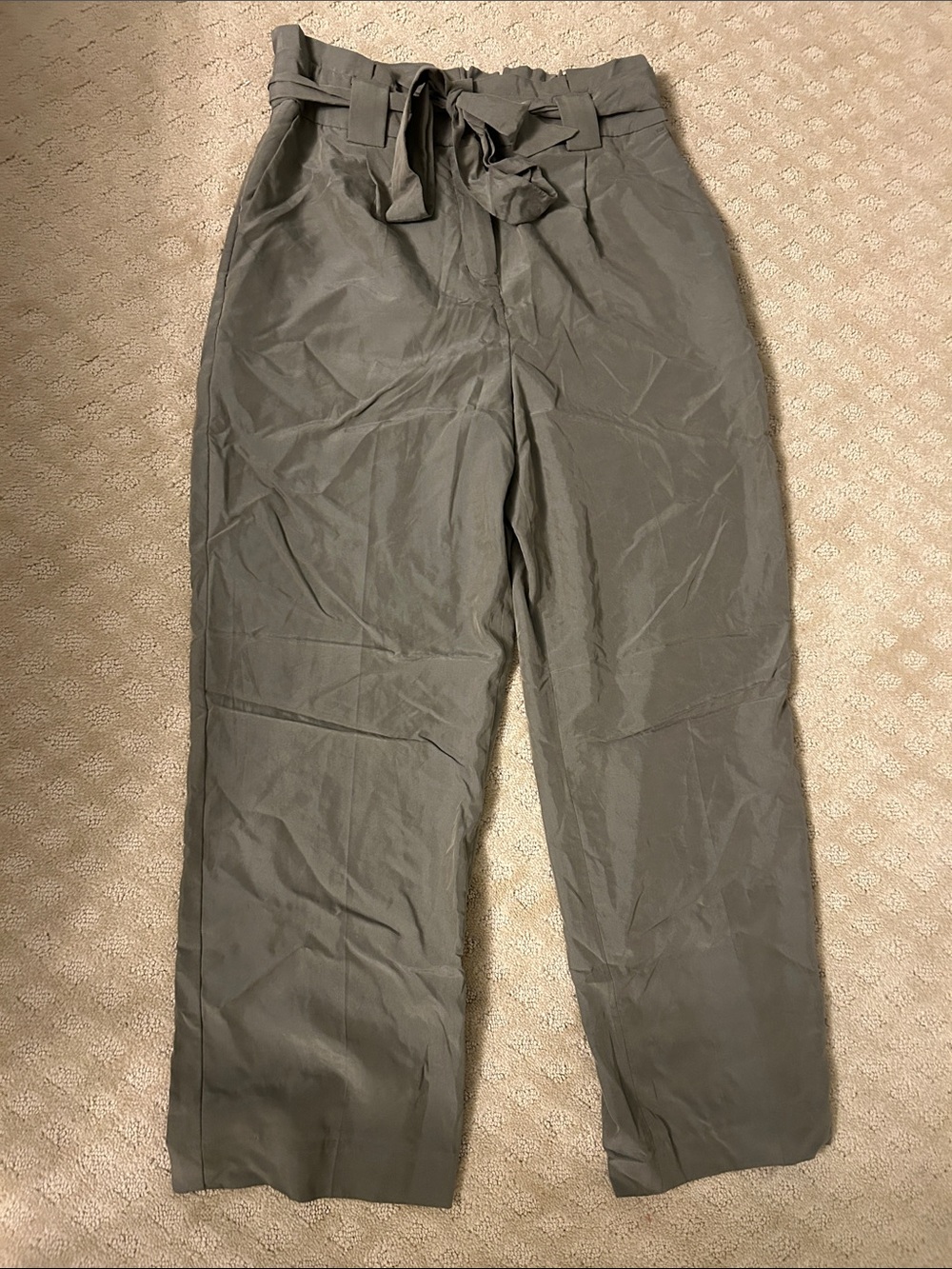 Express Olive Tie-Belt Paperbag Pants, Small